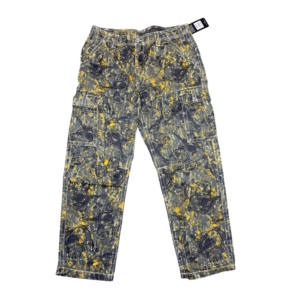 True Religion Big T Cargo Pants Mens 36 Camouflage Black Buddha Print 109075 NEW